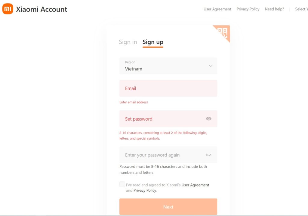 dang ky tai khoan xiaomi