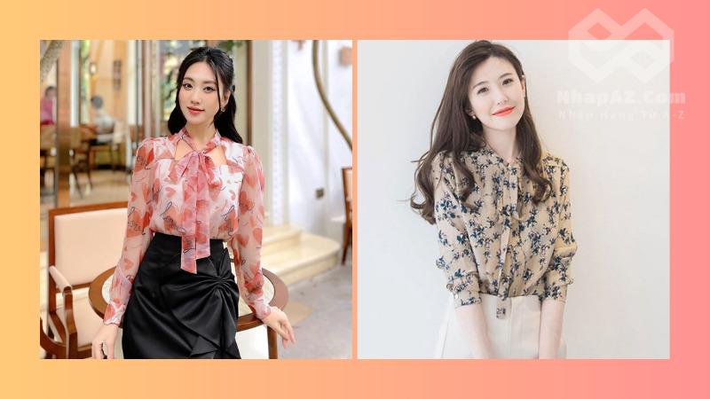 Review 5 mẫu sơ mi nữ họa tiết Trung Quốc thời trang nhất Chất liệu voan in họa tiết