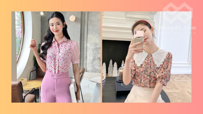 Review 5 mẫu sơ mi nữ họa tiết Trung Quốc thời trang nhất Hoa nhí cổ điển dịu dàng