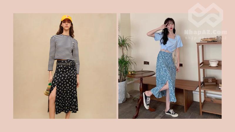 Mẹo phối đồ chuẩn gu với chân váy hoa nhí cho nàng Chân váy hoa nhí có đường xẻ