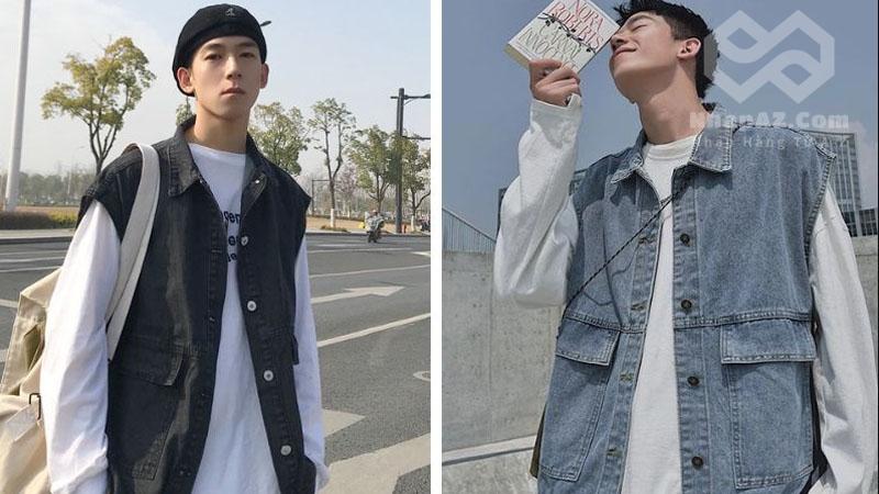 Áo gile nam denim