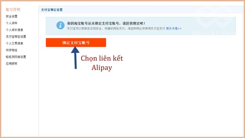 Chọn liên kết Alipay