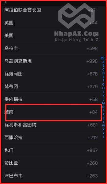 Kéo xuống dưới cùng và chọn vùng +84