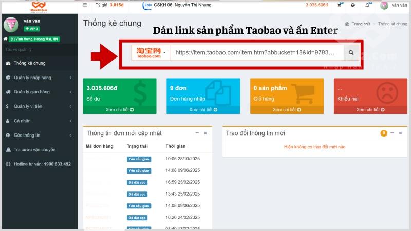 Hướng dẫn cách copy link sản phẩm trên Taobao để đặt hàng qua NhapAZ Dán link sản phẩm vào NhapAZ để đặt hàng