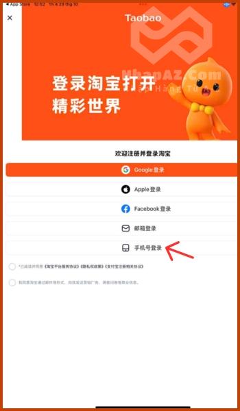 Hướng dẫn đăng ký tài khoản Taobao chi tiết từ A-Z cho người mới Chọn đăng ký Taobao bằng số điện thoại