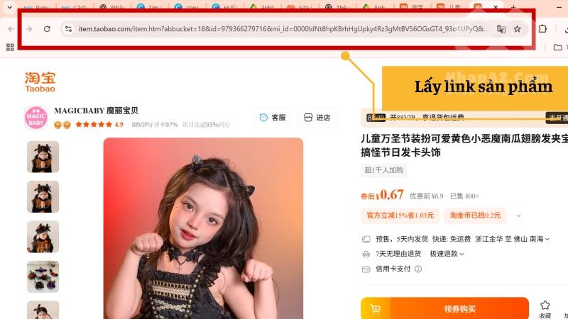 Hướng dẫn cách copy link sản phẩm trên Taobao để đặt hàng qua NhapAZ Mở trang chi tiết sản phẩm và sao chép link