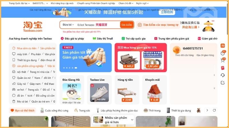 Cách đổi ngôn ngữ trên Taobao từ tiếng Trung sang tiếng Việt Ngôn ngữ đã được tự động chuyển sang tiếng Việt