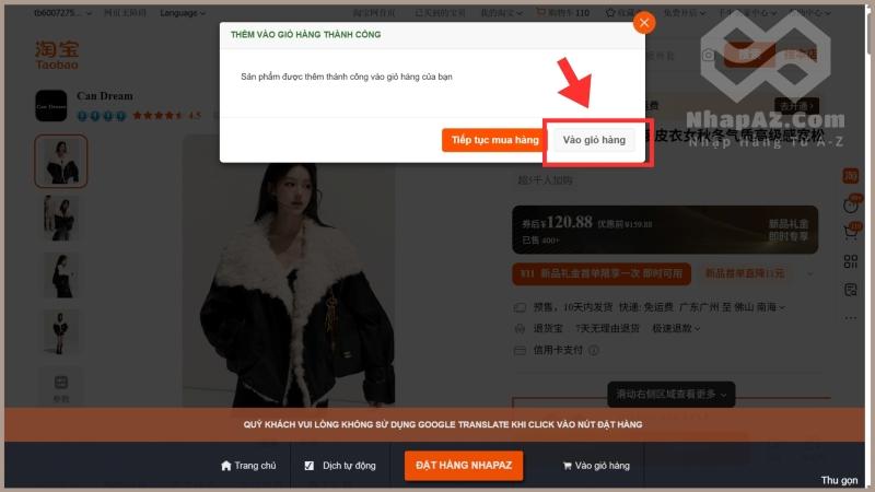 HƯỚNG DẪN NHẬP HÀNG TRUNG QUỐC TẠI NHAPAZ.COM Chọn Vào giỏ hàng
