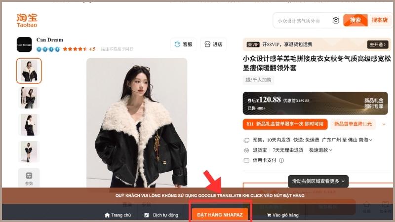 Chọn các thuộc tính sản phẩm và ấn Đặt hàng NhapAZ