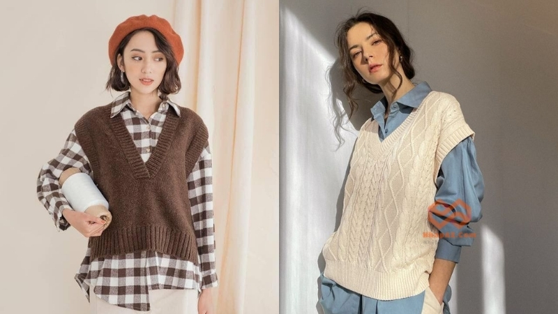 Áo gile nữ mix cùng áo sơ mi