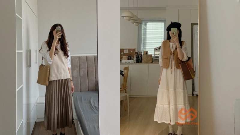 Áo gile nữ phối cùng váy hoặc chân váy