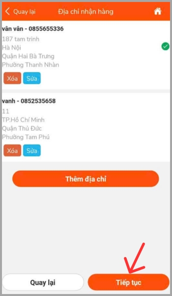 Hướng dẫn chi tiết cách đặt hàng Trung Quốc qua App NhapAZ Chọn địa chỉ nhận hàng