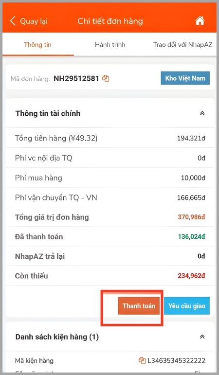 Thanh toán đơn hàng 