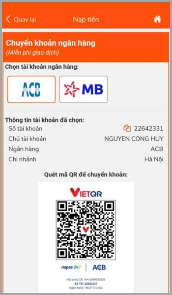 Hướng dẫn chi tiết cách đặt hàng Trung Quốc qua App NhapAZ Thông tin nạp tiền được hiển thị đầy đủ