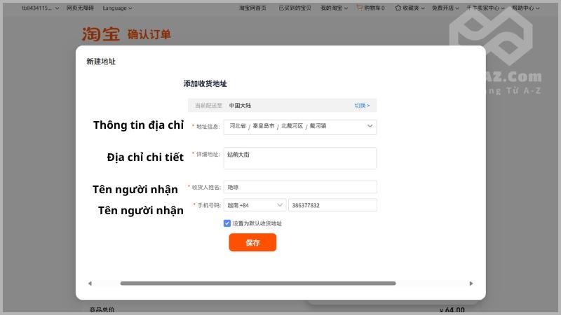 Nhập địa chỉ nhận hàng tại Trung Quốc 