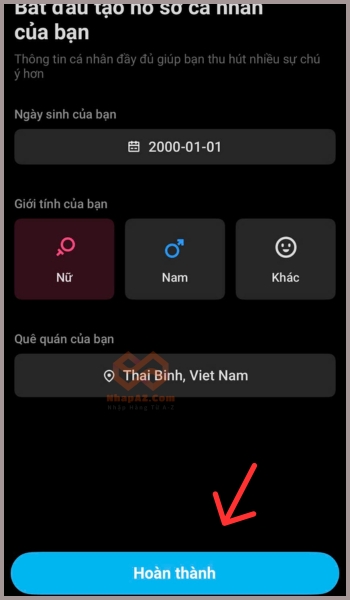 Thiết lập ngày tháng năm sinh và giới tính 