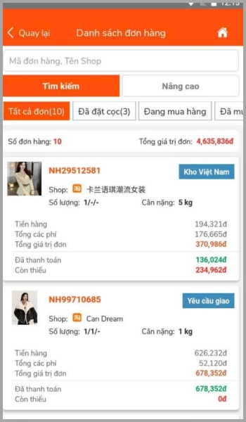 Hướng dẫn chi tiết cách đặt hàng Trung Quốc qua App NhapAZ Đơn hàng đã đến Kho Việt Nam