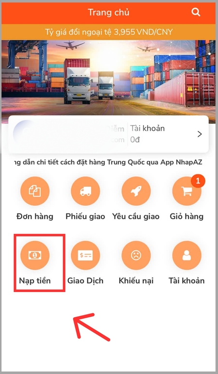 Trên giao diện chính chọn Nạp tiền 