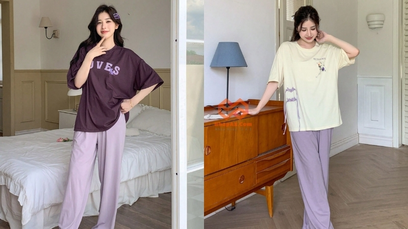 Đồ bộ Quảng Châu trên 1688 giá sỉ cạnh tranh, mẫu trẻ trung hút khách Set cotton dày dặn in họa tiết dễ thương