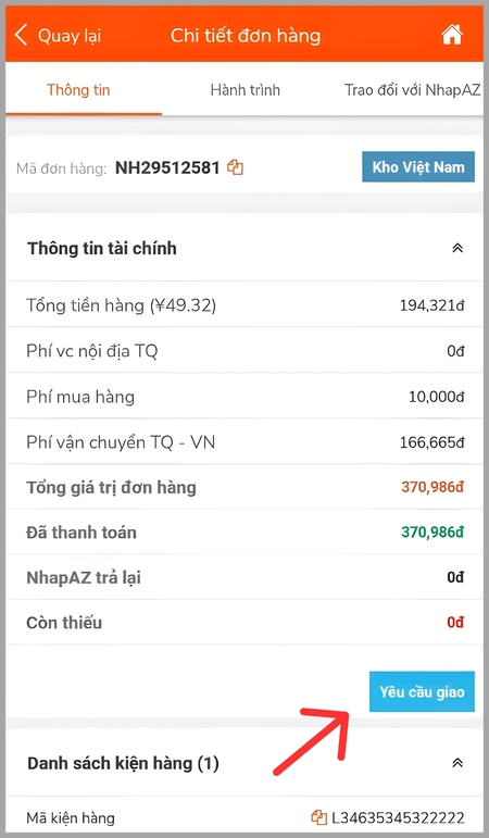 Tạo yêu cầu giao hàng